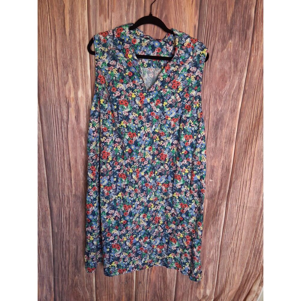 Lands' End floral sleeveless shift dress v neck knee length size 2Xl Cottagecore